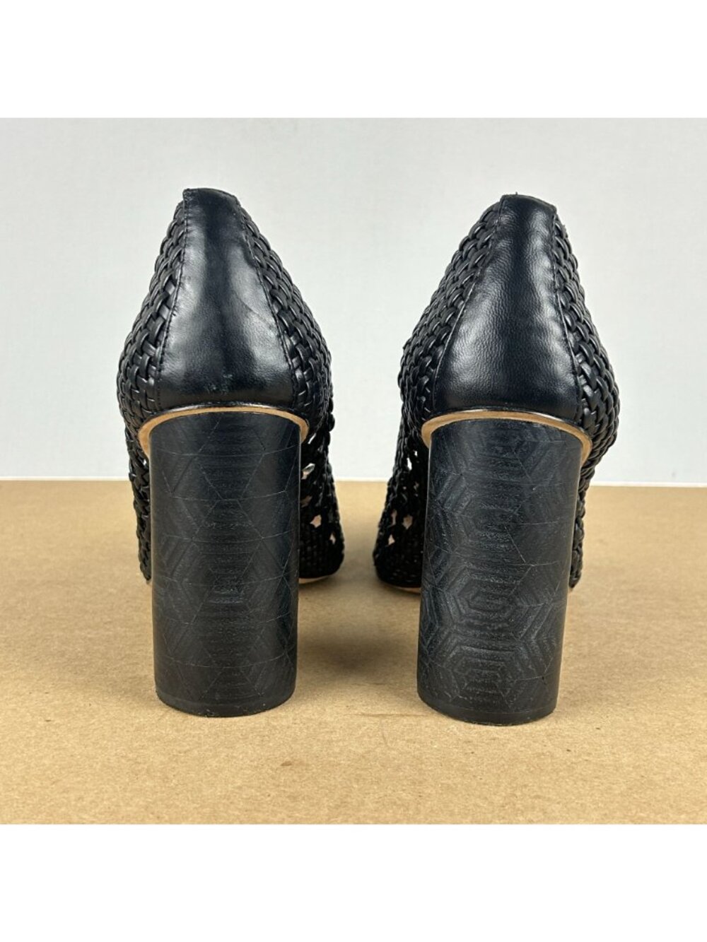 Tory Burch Grove Woven 100mm Pumps Womens 9.5 Black Leather Horseshoe Heel - Picture 4 of 10